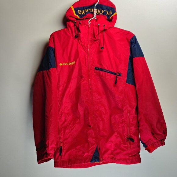 VINTAGE Columbia Sport Jacket Women's Medium Red Full Zip Hooded Ski Baggy - Picture 2 of 16
